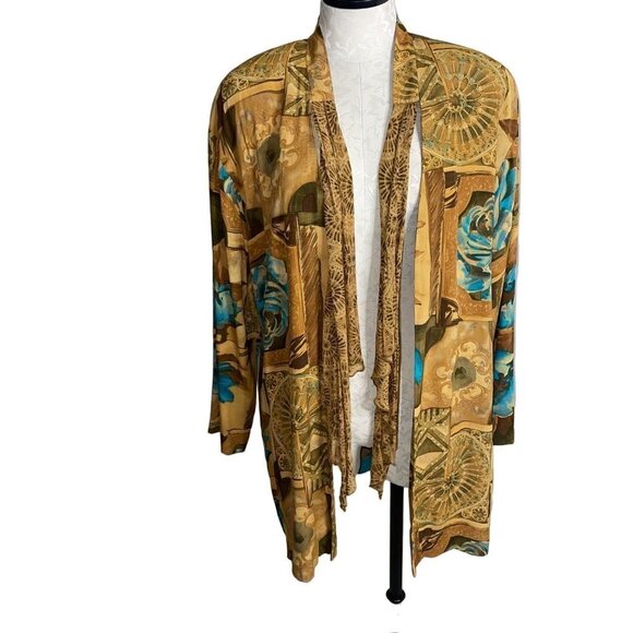 A.K.F. Vintage Womens Jacket Size Medium Rayon Scarf Art To Wear Open Front - Picture 13 of 14